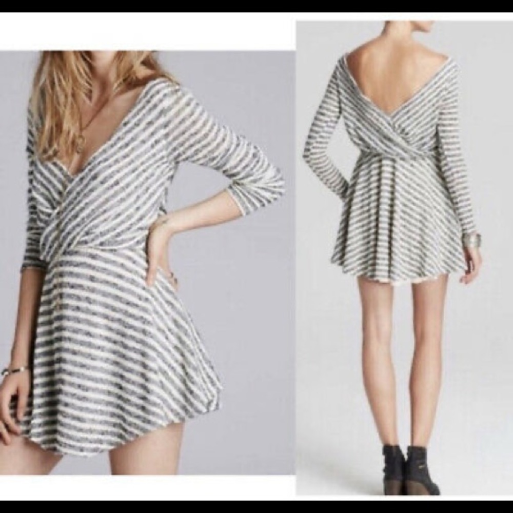 Free People Maverick Gray/white striped mini dress
